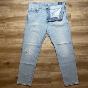 Diesel MHARKY Jeans Men 34x29 Blue Slim Skinny Light Wash Denim Distressed 080AF